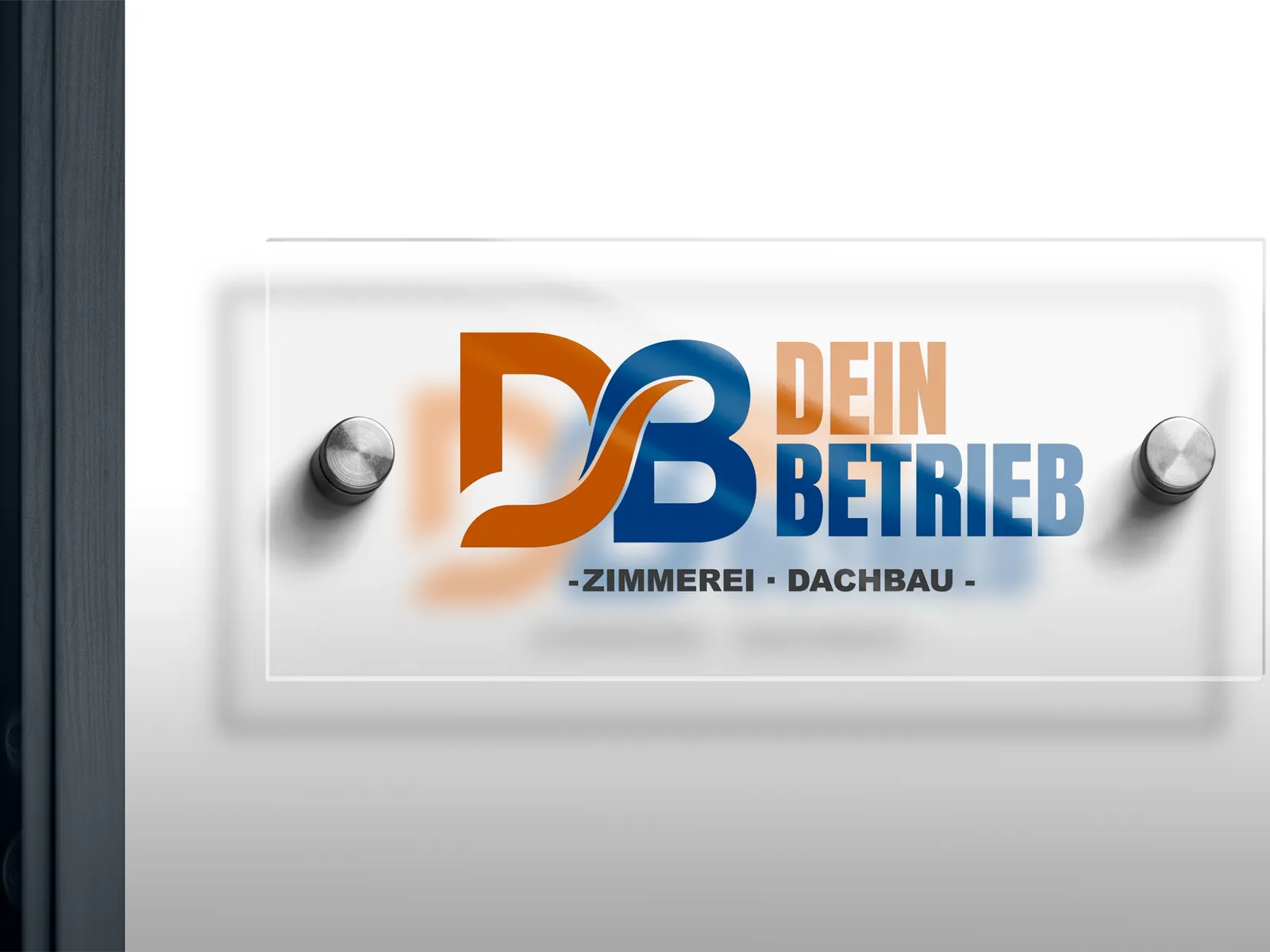 Beispielmotiv: Firmenschild aus Glas mit Firmenlogo am Eingang