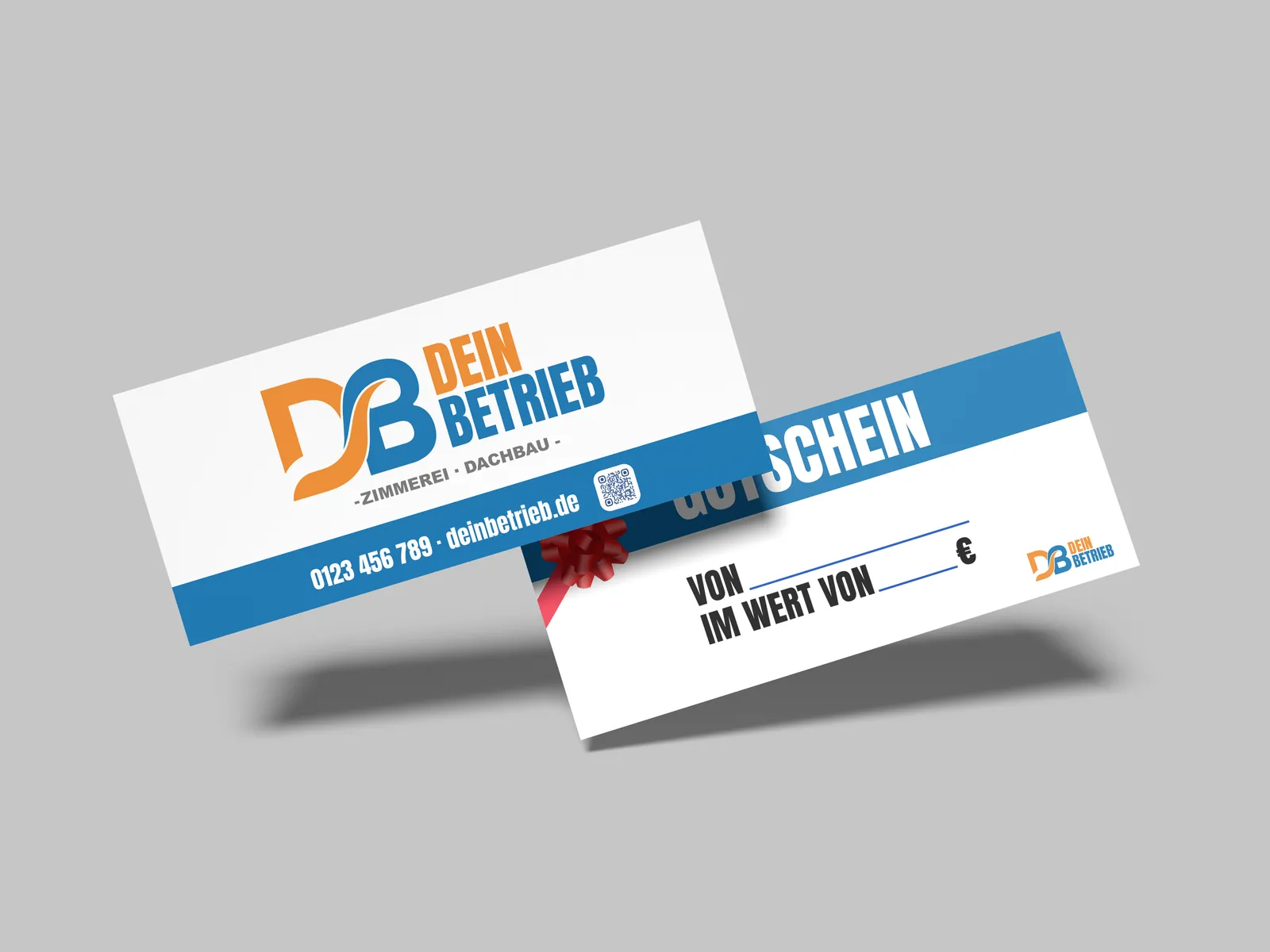 Beispielmotiv: Gutscheinkarte mit Firmenlogo, Vorder- und Rückseite